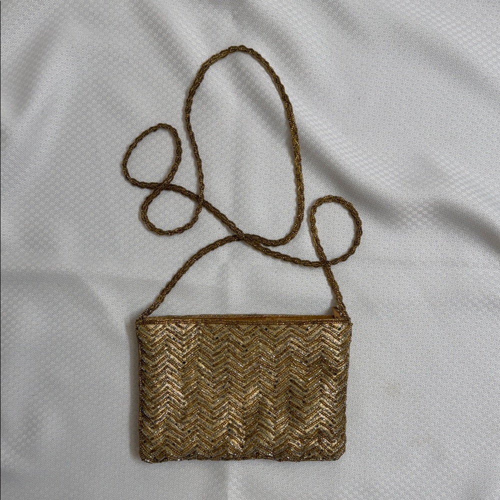 La Regaie Gold Chevron Crossbody Evening‎ Bag Vintage Y2K